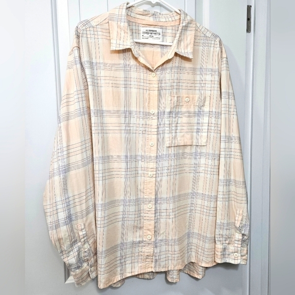 REI Tops - REI Long Sleeve Button Up Cotton Shirt-Plus Size 2x-Peach, Cream, Blue Plaid